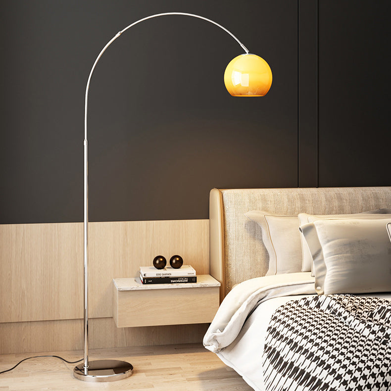 Scandinavian Glass Round Shade Floor Lamp - 1-Light Iron Design for Living Room