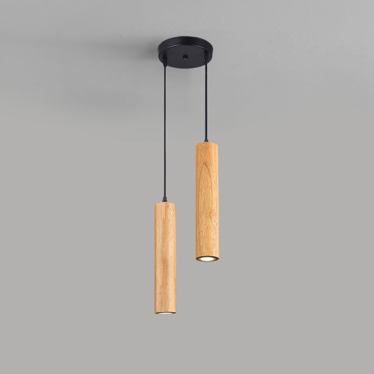 Contemporary Wood Cylinder LED Pendant Light