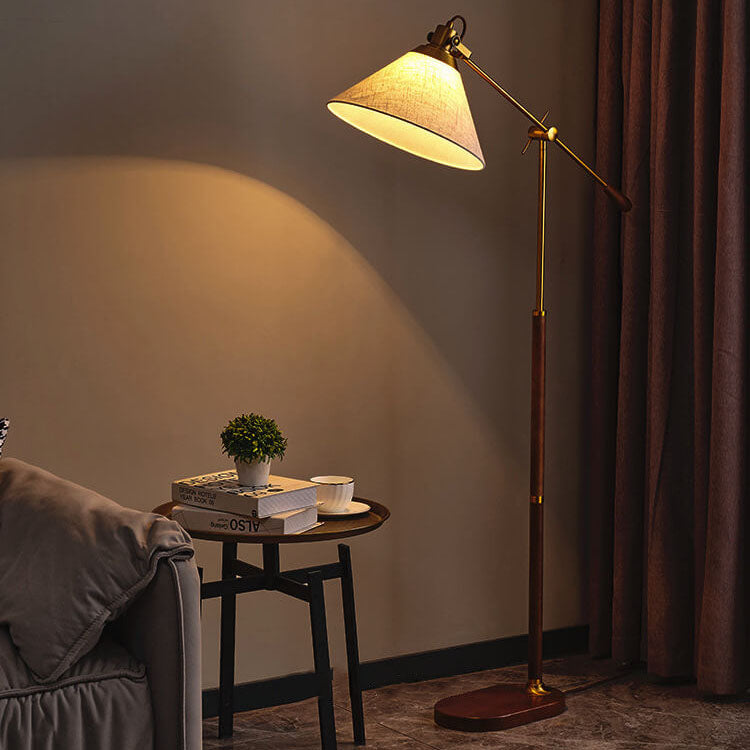 Nordic Vintage 1-Light Floor Lamp with Fabric Shade and Wood Base