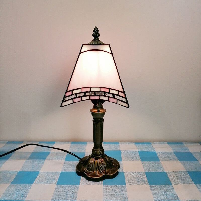 Vintage European Tiffany Square Stained Glass Table Lamp - 1 Light