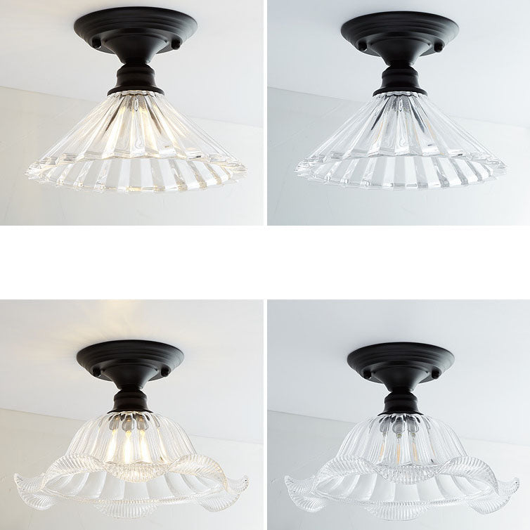 Nordic Vintage Floral Round Semi-Flush Mount Ceiling Light