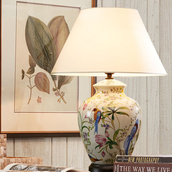 Premium Retro Ceramic Flower and Bird Table Lamp - 1 Light