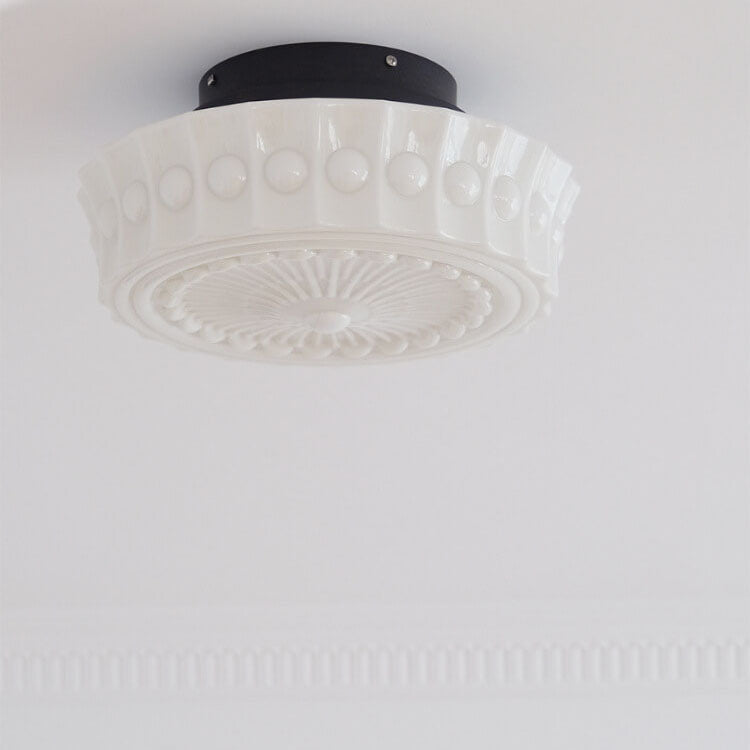 Vintage White Jade Glass Round Drum LED Ceiling Light