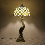 Vintage Tiffany Peacock Glass Dome Table Lamp - 1-Light