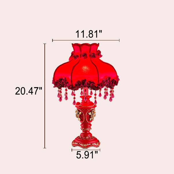 Red Fabric Tassel Table Lamp - European Design, 1-Light