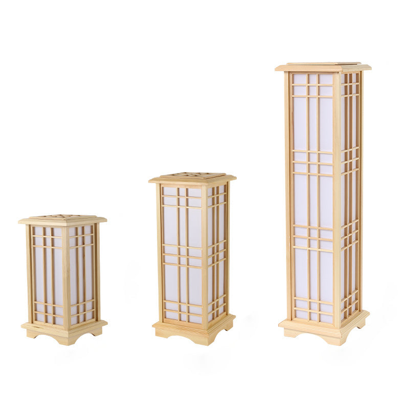 Japanese Wood and Acrylic Rectangular Floor Lamp - 1/2/3 Light Options for Bedroom