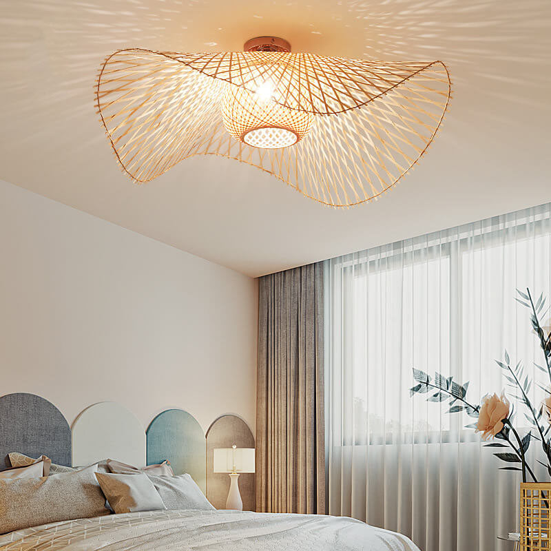 Japanese-Inspired Bamboo 1-Light Flush Mount Ceiling Light