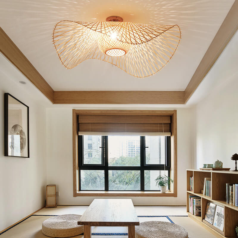 Japanese-Inspired Bamboo 1-Light Flush Mount Ceiling Light
