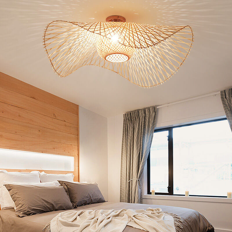 Japanese-Inspired Bamboo 1-Light Flush Mount Ceiling Light