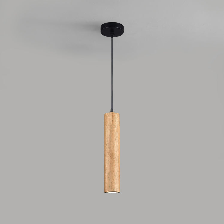 Contemporary Wood Cylinder LED Pendant Light
