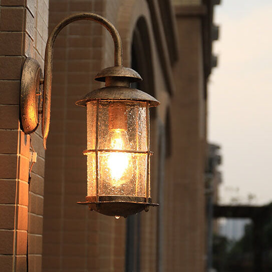 Industrial Iron & Glass Outdoor Sconce