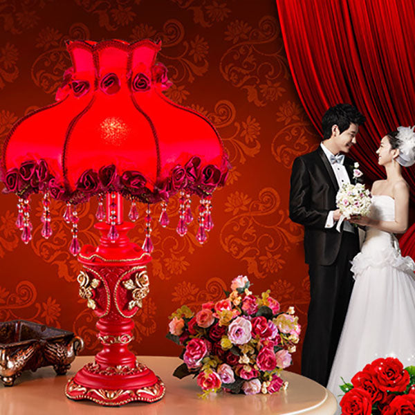 Red Fabric Tassel Table Lamp - European Design, 1-Light