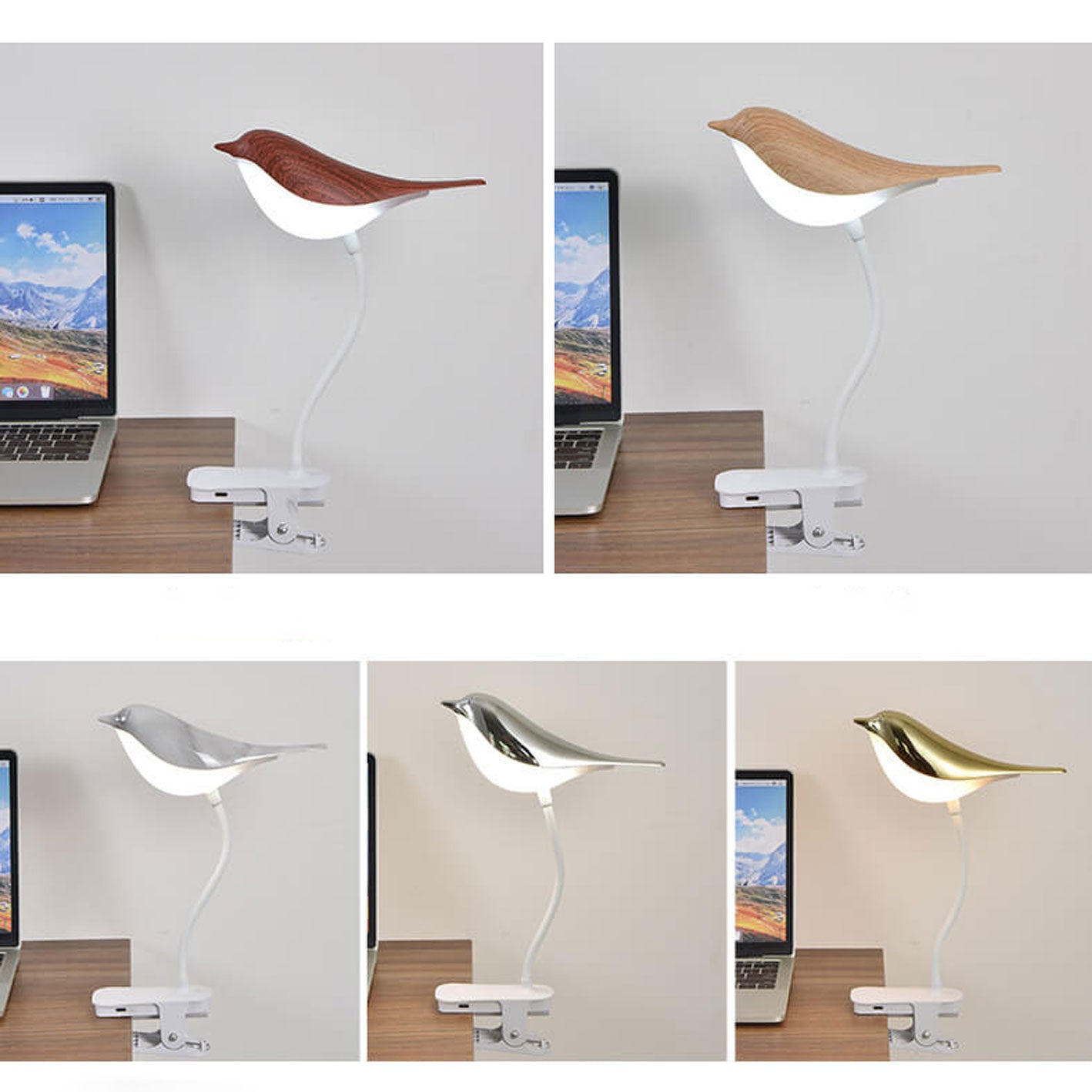 Nordic Bird Clip LED Night Light - USB Rechargeable Table Lamp