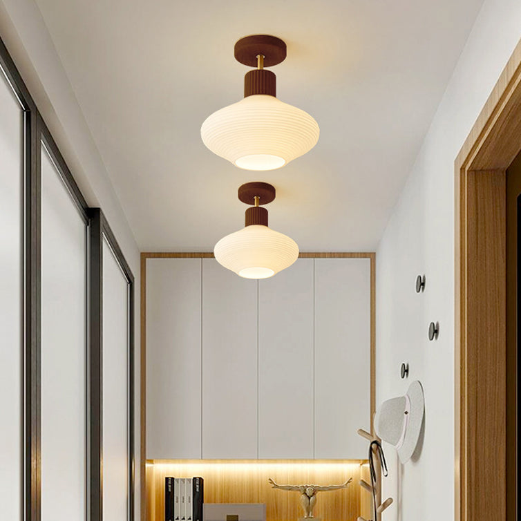 Nordic Striped Glass Oval Semi-Flush Mount Ceiling Light
