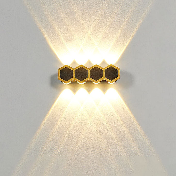 Premium Hexagonal Black and Gold LED Outdoor Wall Sconce