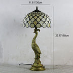Vintage Tiffany Peacock Glass Dome Table Lamp - 1-Light