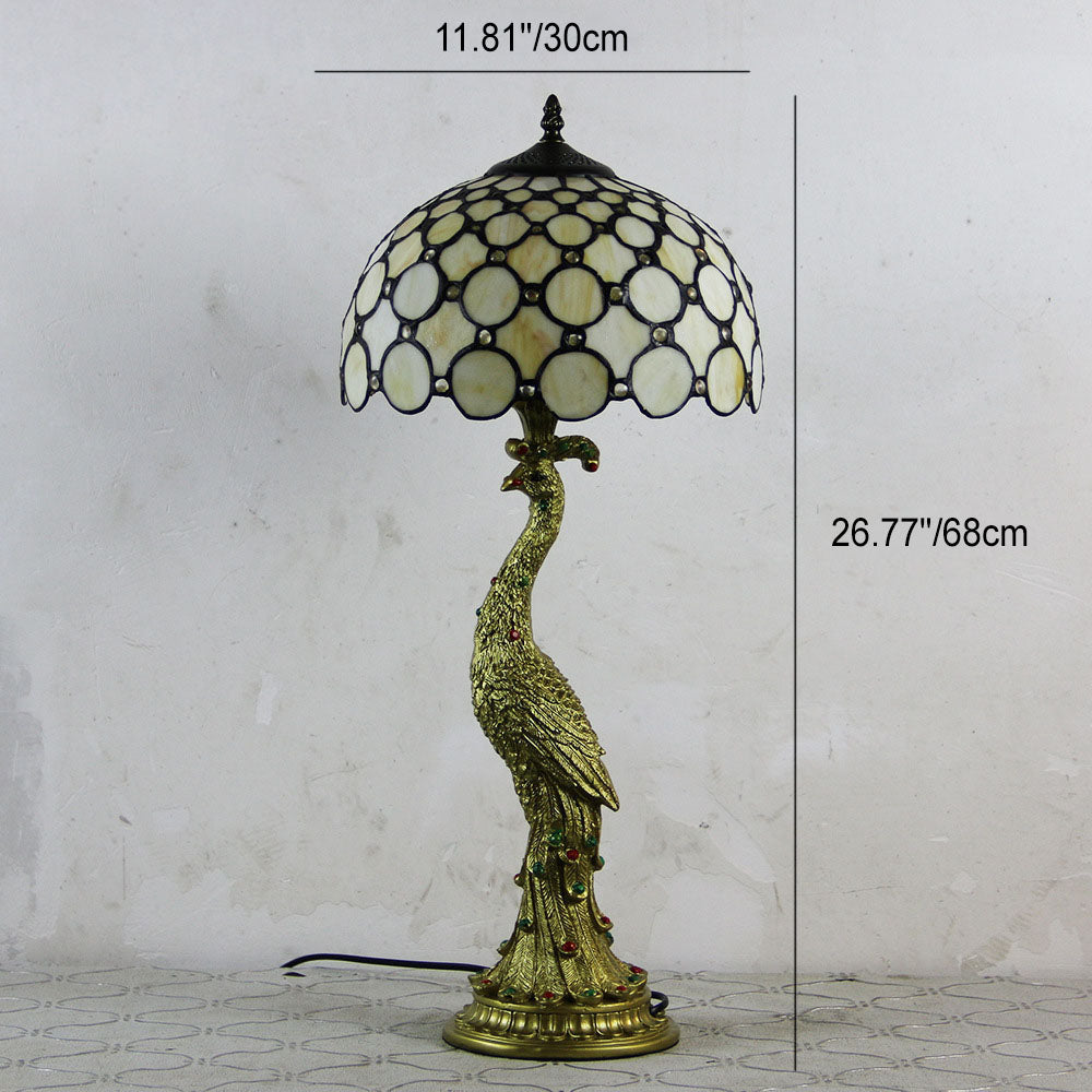 Vintage Tiffany Peacock Glass Dome Table Lamp - 1-Light