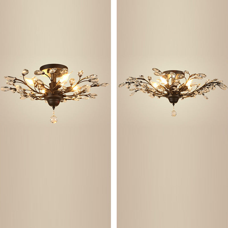 European Style Iron and Crystal Semi-Flush Mount Ceiling Light - 4/5/6 Lights for Living Room
