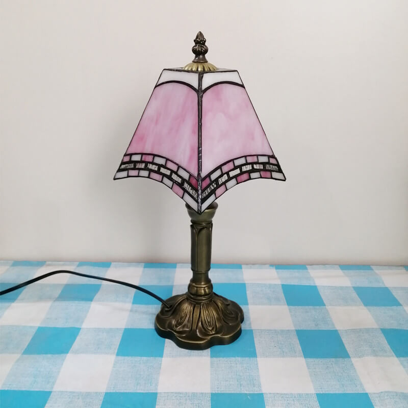 Vintage European Tiffany Square Stained Glass Table Lamp - 1 Light