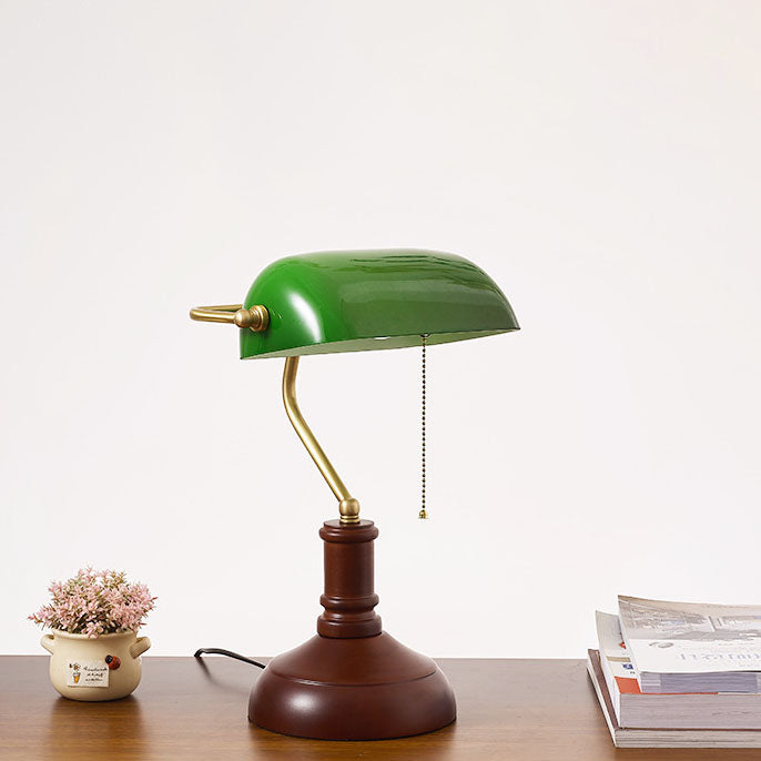 Vintage Solid Wood Glass Table Lamp with Zipper Shade - 1 Light