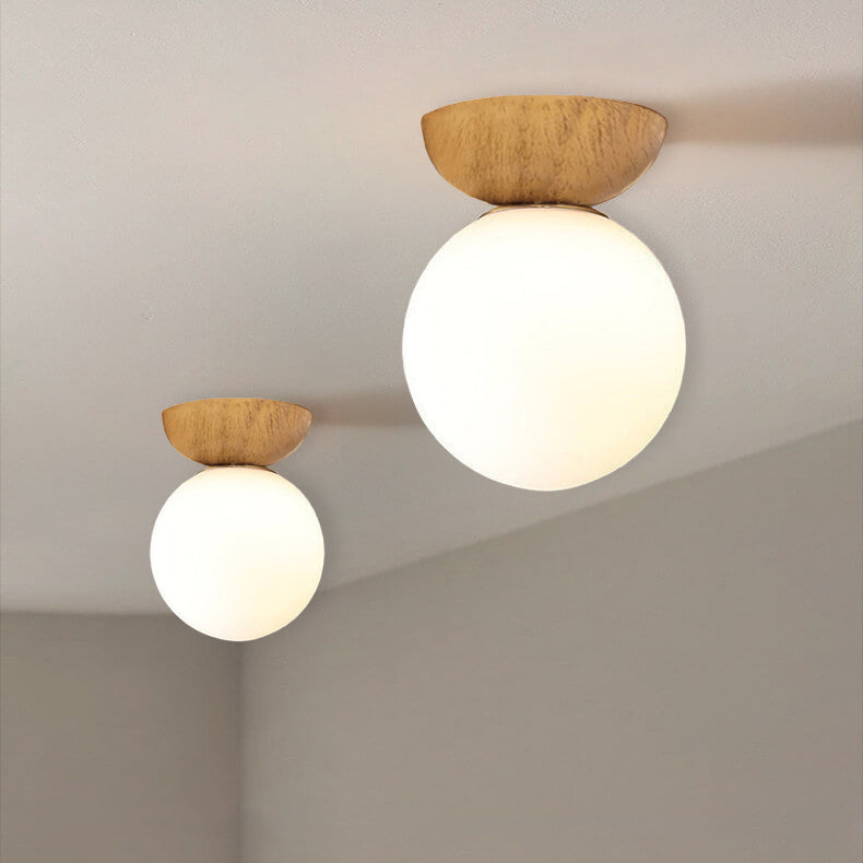 Contemporary Glass and Iron Orb 1-Light Semi-Flush Mount
