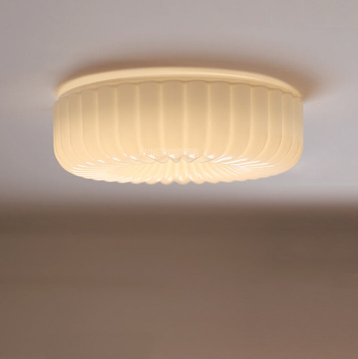Minimalist Cream Textured Glass Round LED Ceiling Light