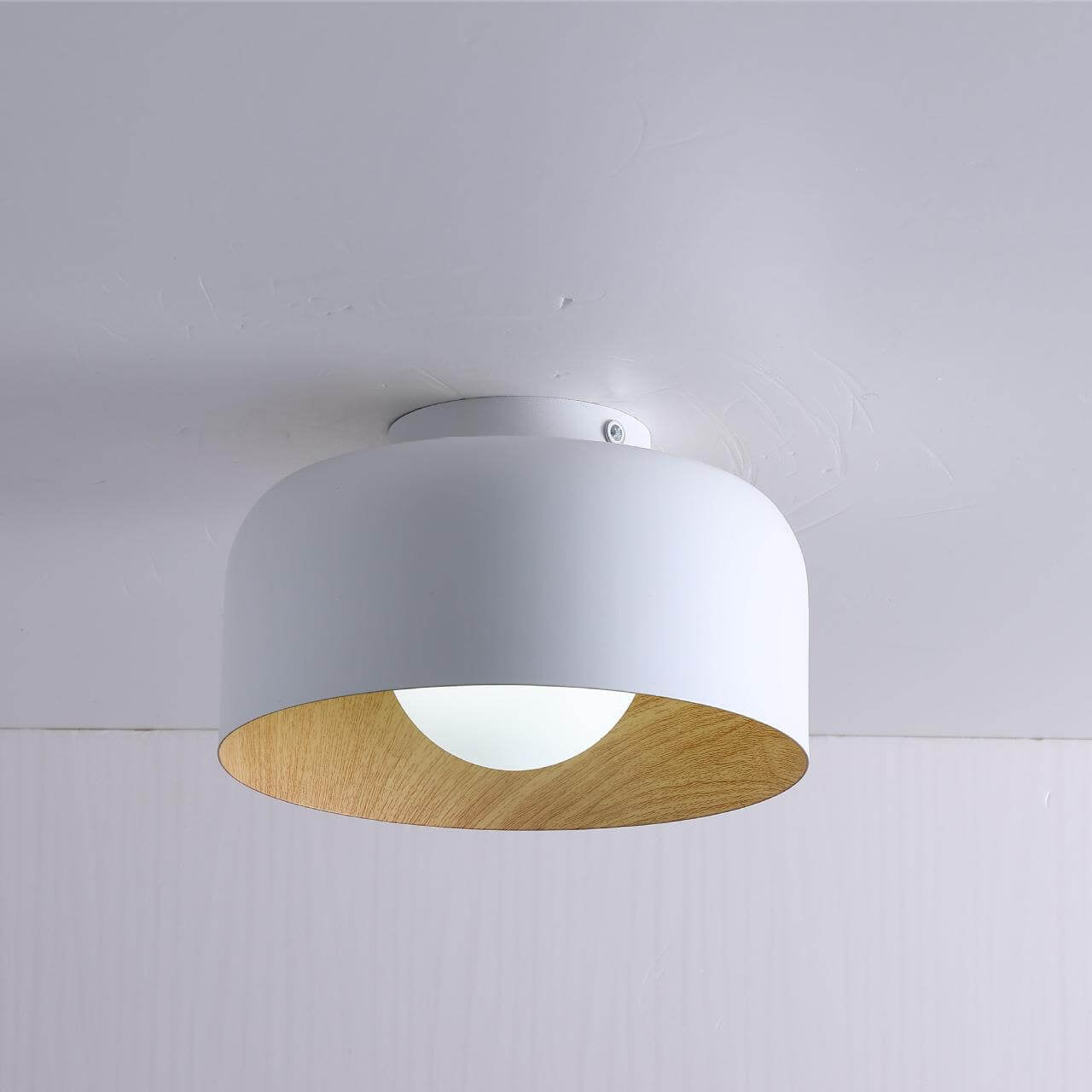 Premium Minimalist Wood Grain Iron 1-Light Semi-Flush Mount Ceiling Fixture