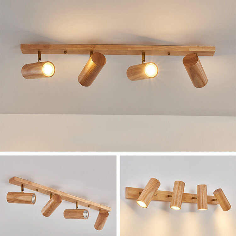 Japanese Minimalist Solid Wood Flush Mount Ceiling Light - Available in 1, 3, or 4 Lights