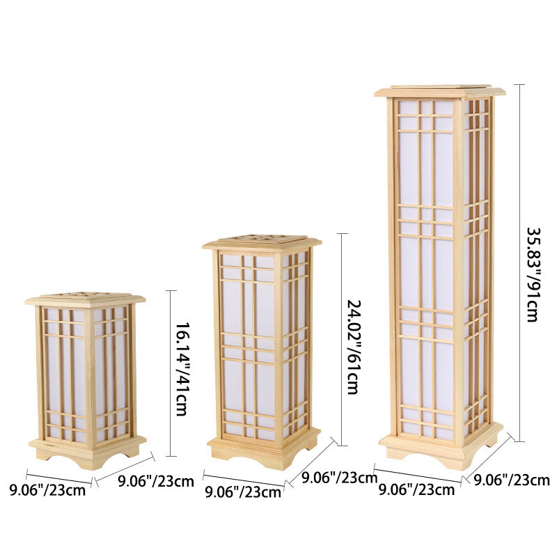 Japanese Wood and Acrylic Rectangular Floor Lamp - 1/2/3 Light Options for Bedroom