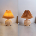 Nordic Rattan Pleated LED Table Lamp for Bedroom