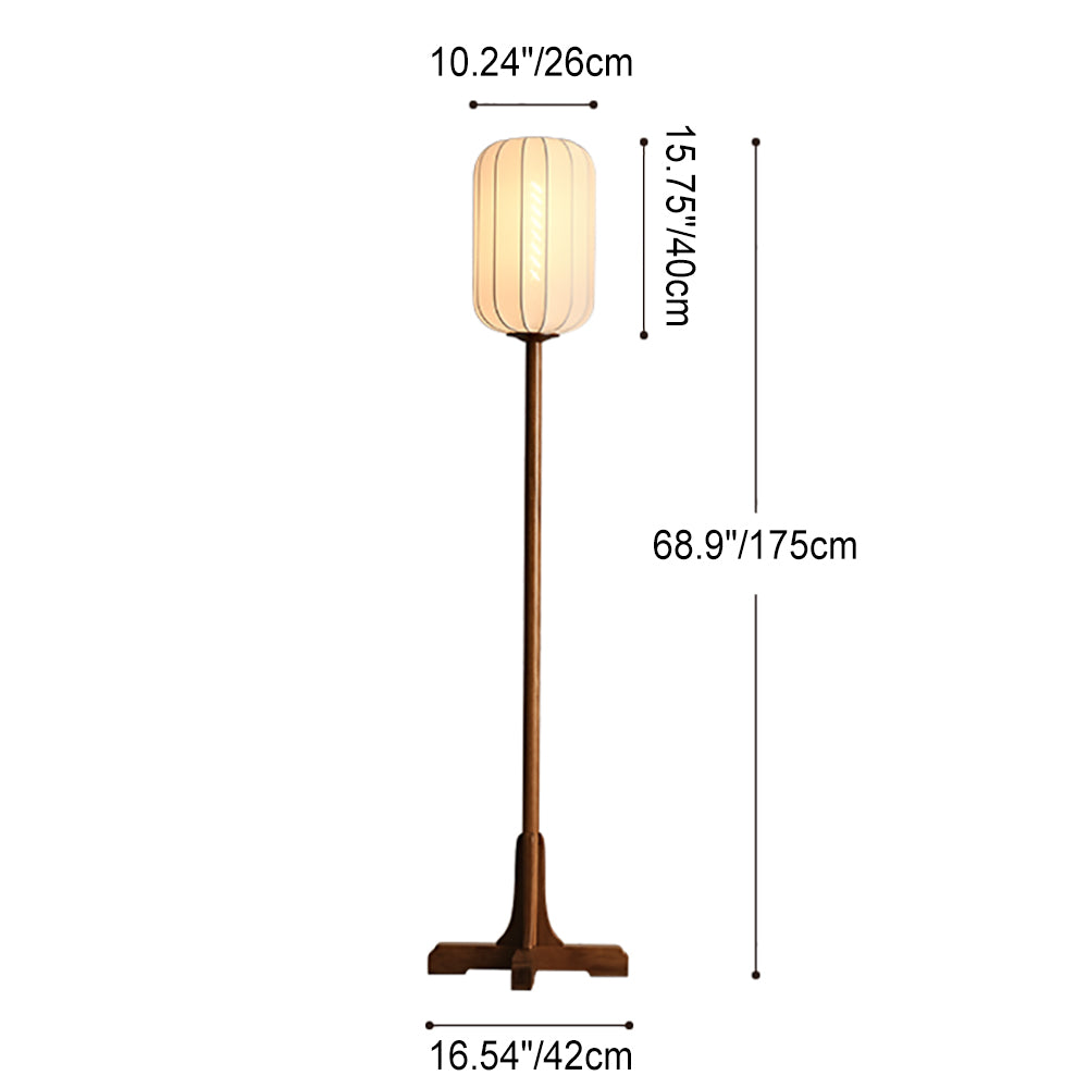 Zen Rosewood Silk Lantern Floor Lamp - 1-Light Design