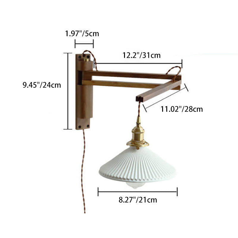Nordic White Glass & Walnut Wall Sconce