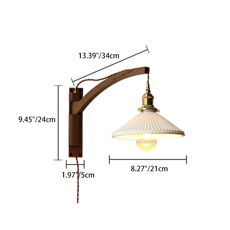 Nordic White Glass & Walnut Wall Sconce