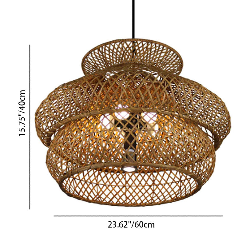 3-Tier Retro Rattan Chandelier - 4/6 Light Options