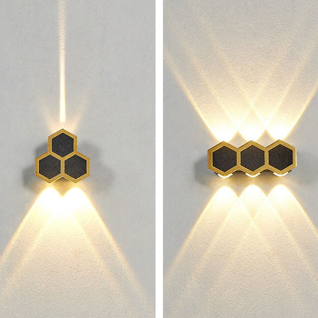 Premium Hexagonal Black and Gold LED Outdoor Wall Sconce
