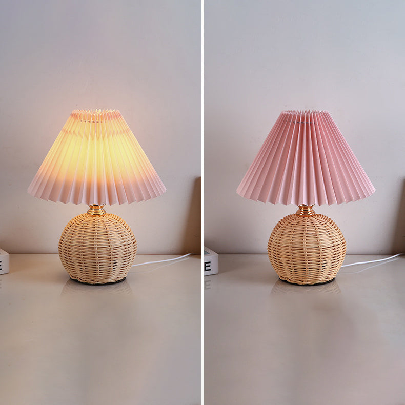 Nordic Rattan Pleated LED Table Lamp for Bedroom