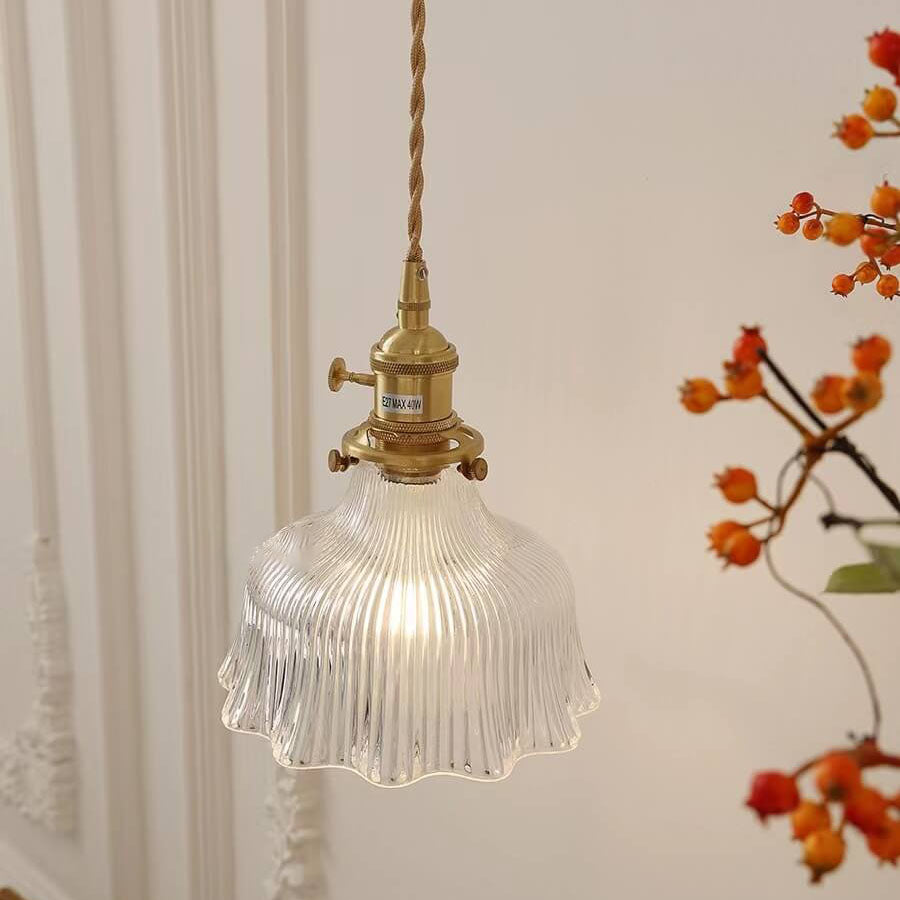 Copper & Walnut Glass Pendant Light