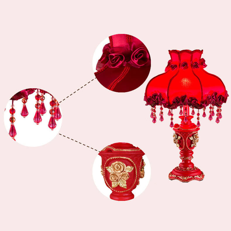 Red Fabric Tassel Table Lamp - European Design, 1-Light
