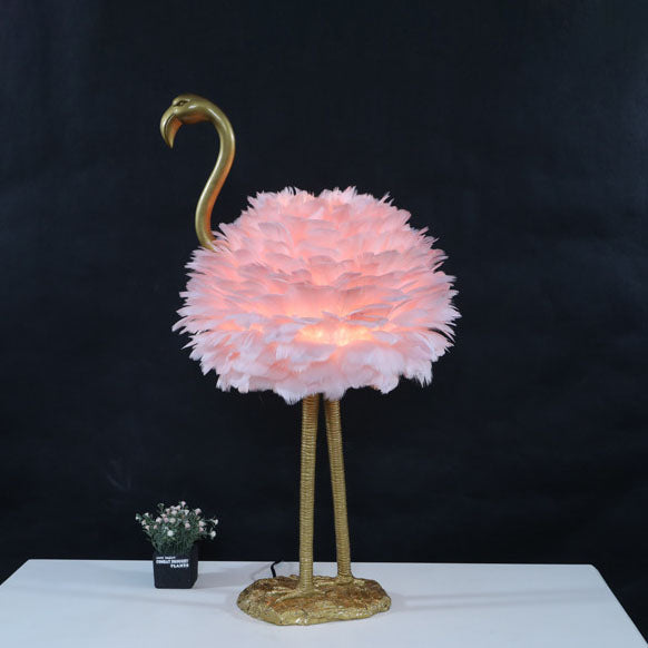 Nordic Goose Feather Flamingo Table Lamp - 1-Light Design for Bedside