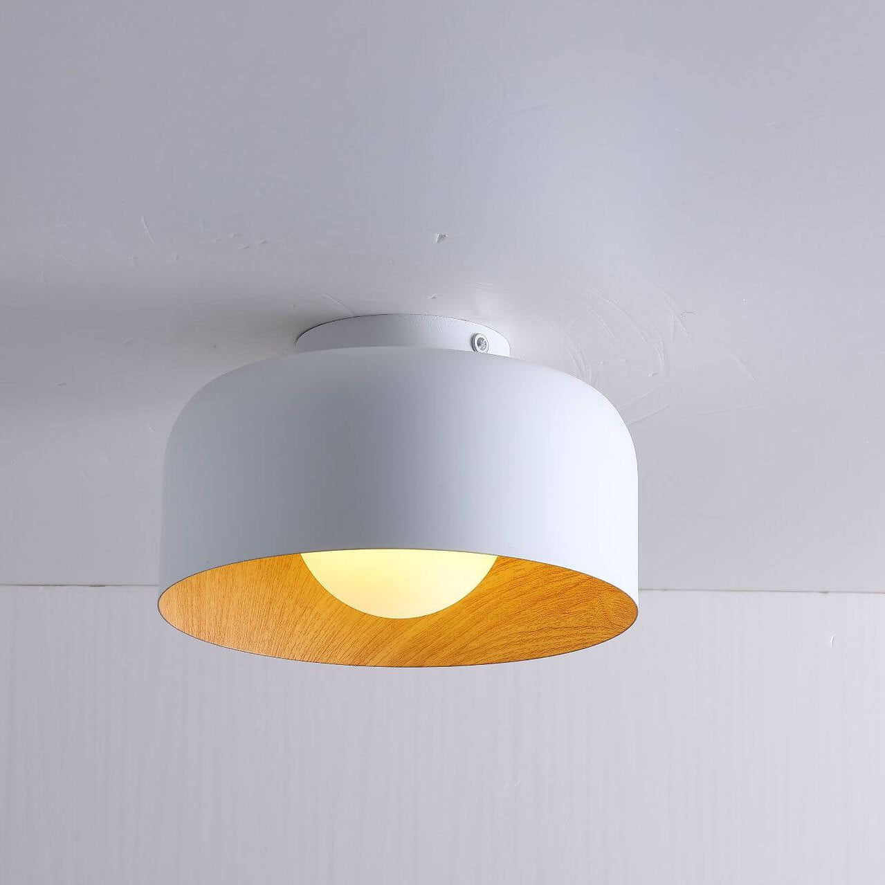 Premium Minimalist Wood Grain Iron 1-Light Semi-Flush Mount Ceiling Fixture