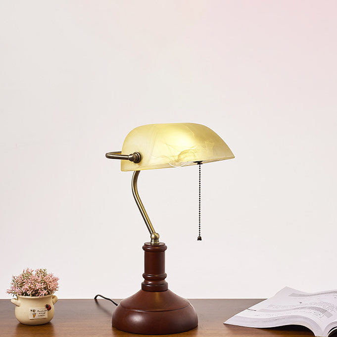 Vintage Solid Wood Glass Table Lamp with Zipper Shade - 1 Light