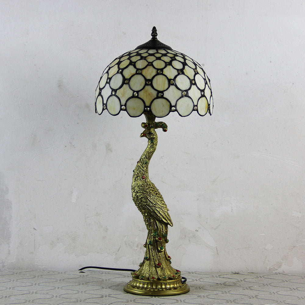 Vintage Tiffany Peacock Glass Dome Table Lamp - 1-Light