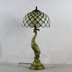 Vintage Tiffany Peacock Glass Dome Table Lamp - 1-Light