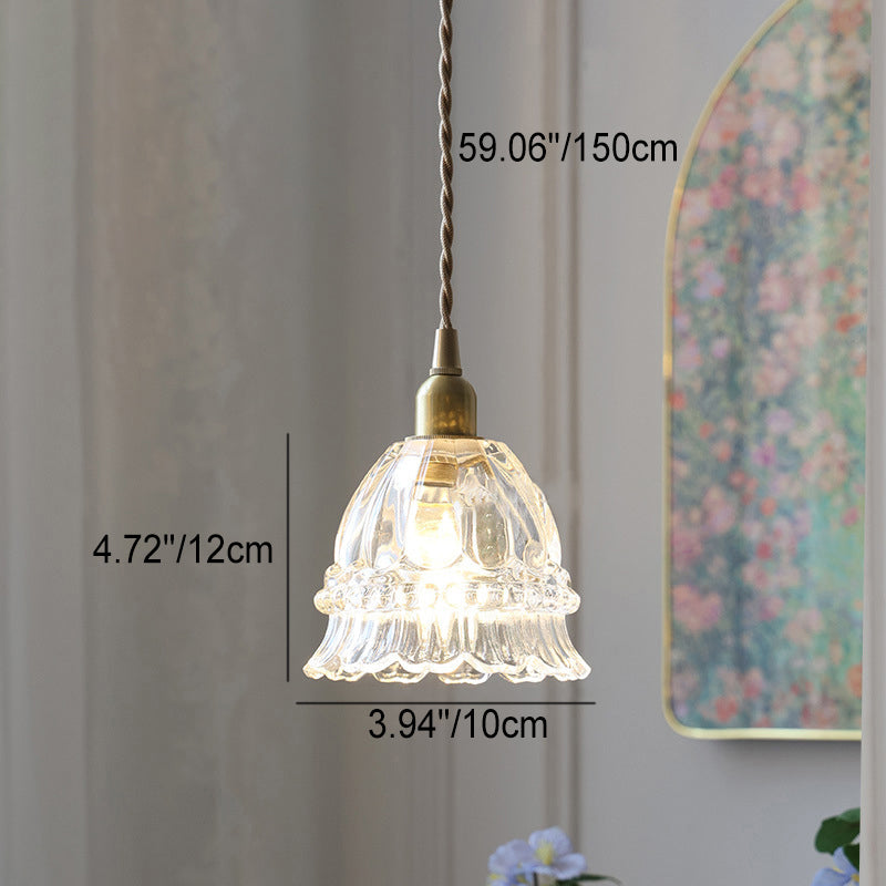 French Walnut Jellyfish Glass Pendant Light - 1-Light Fixture for Living Room