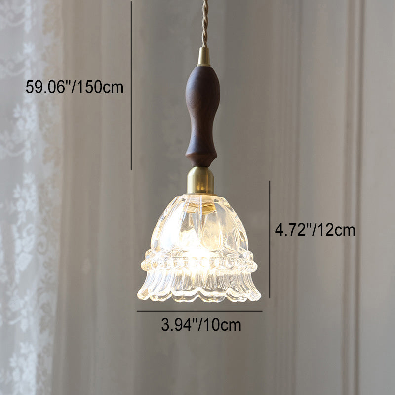 French Walnut Jellyfish Glass Pendant Light - 1-Light Fixture for Living Room