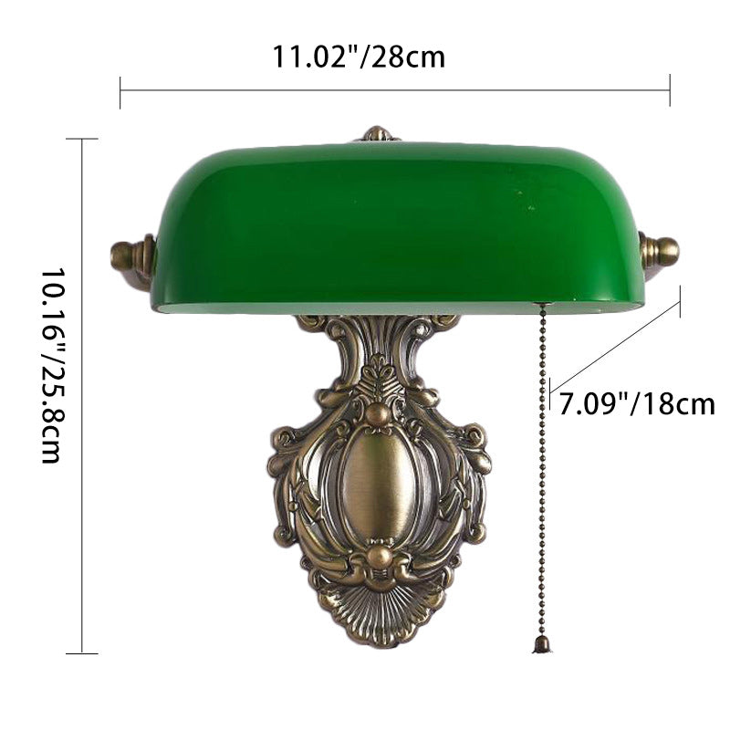 Vintage Copper and Green Glass Wall Sconce Lamp - 1-Light