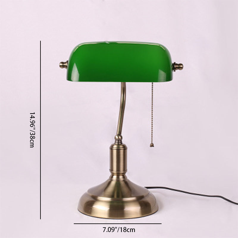 Vintage Glass and Metal Pull Cord Table Lamp - 1-Light Design for Bedroom
