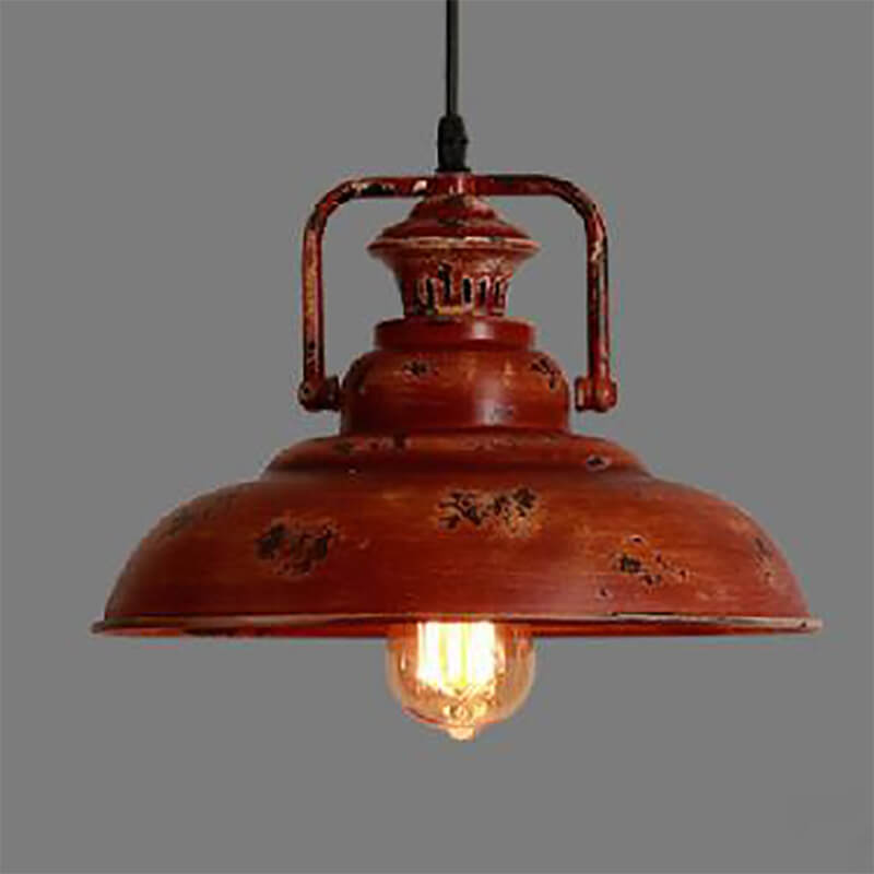 Vintage Red Rust Single Dome Pendant Light