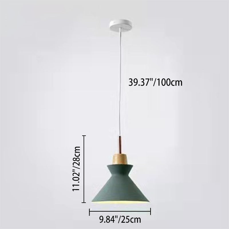 Oak & Iron Cone Pendant Light