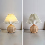 Nordic Rattan Pleated LED Table Lamp for Bedroom